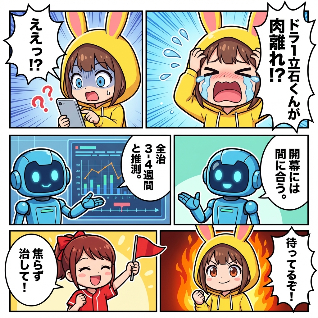 【悲報】阪神ドラ1・立石、肉離れでキャンプ2軍スタート濃厚…松さん「嘘やろおおお！」